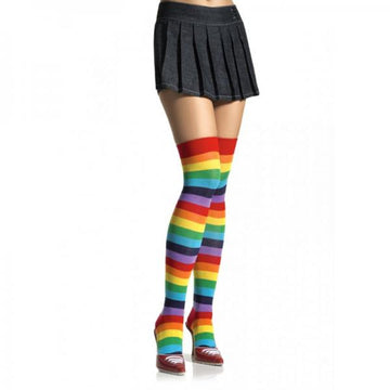 Lycra Acrylic Rainbow Thigh High Stockings O/S