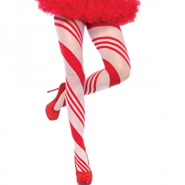 Spandex Sheer Candy Striped Pantyhose O/S Red White