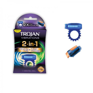 Trojan 2-in-1 Vibrating Ring + Finger Massager