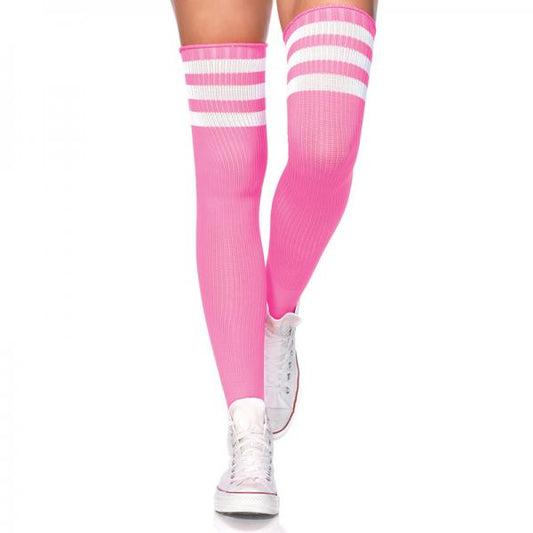 Athlete Thigh Highs with 3 Stripes Top O/S Neon Pink