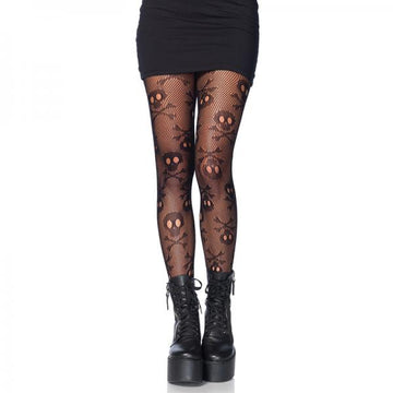 Pirate Booty Skull Net Pantyhose O/S Black