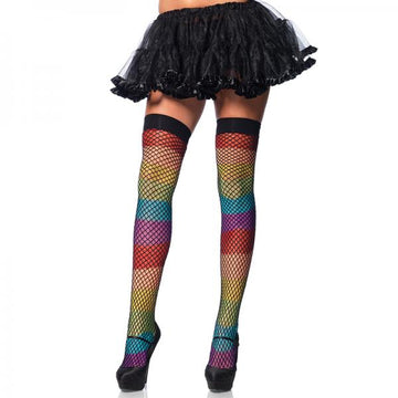 Rainbow Thigh Highs Fishnet Overlay O/S Multicolor