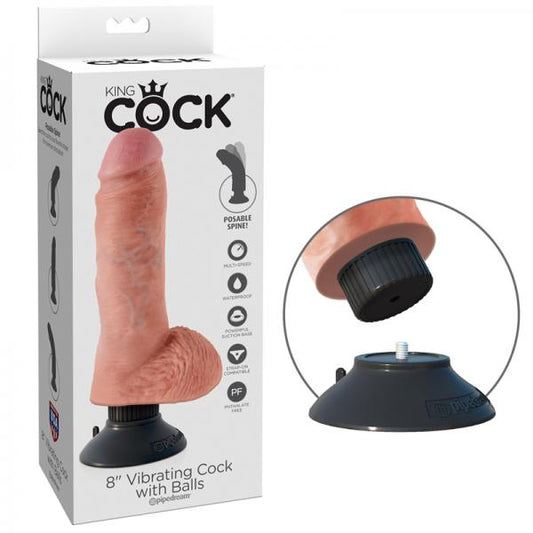 King Cock 8in Vibrating Cock W/balls Flesh