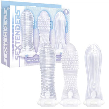 The 9&#039;s, Vibrating Sextenders, 3-pack, Nubbed, Contoured, Ribbed