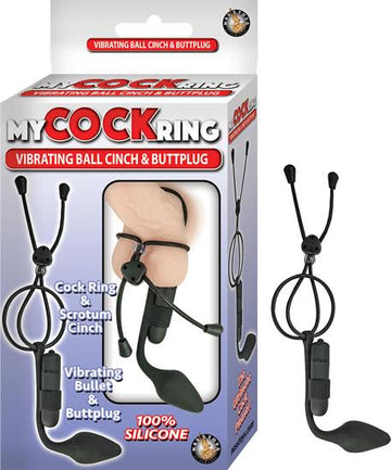 My Cock Ring Vibrating Ball Cinch &amp; Butt Plug Black