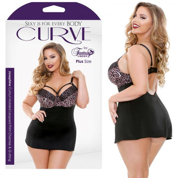 Curve Josephine Cutout Molded Leopard Print Chemise &amp; G-string Rose Leopard 3x/4x