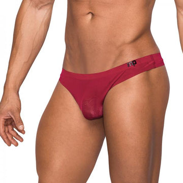 Male Power Seamless Sleek Sleek Thong W/sheer Pouch Wine Lx