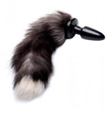 Tailz Grey Fox Tail Faux Anal Plug Black White