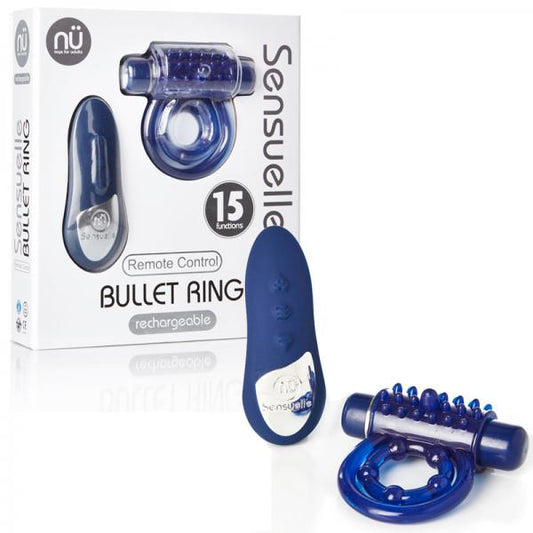 Sensuelle Remote Control Cockring 15 Function Rechargeable Waterproof -blue