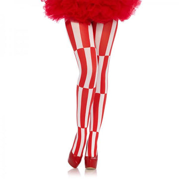 Woven Opaque Striped Optical Illusion Tights O/s White/red