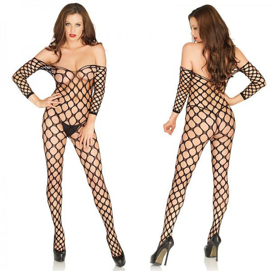 Cargo Net Off The Shoulder Bodystocking O/S Black