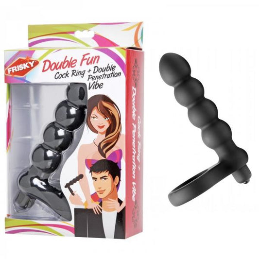 Frisky Double Fun Cock Ring With Double Penetration Vibe