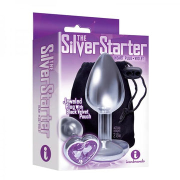 The 9&#039;s, The Silver Starter, Bejeweled Heart Stainless Steel Plug, Violet