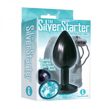 The 9&#039;s, The Silver Starter, Bejeweled Anodized Stainless Steel Plug, Aqua