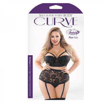 Curve Monique Bra &amp; High Waisted Gartered Panty Black 1x/2x