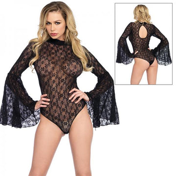 Lace Bell Sleeve Bodysuit O/s Black