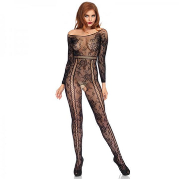 Seamless Lace Long Sleeved Bodystocking O/s Black