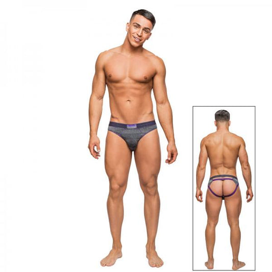 Male Power Heather Haze Cutout Thong Grey Sm