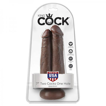 King Cock 7in Two Cocks One Hole Brown