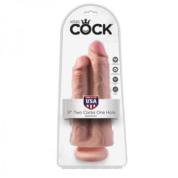 King Cock 9in Two Cocks One Hole Flesh