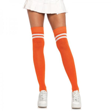 Ribbed Athletic Thigh Highs O/s Orange/white