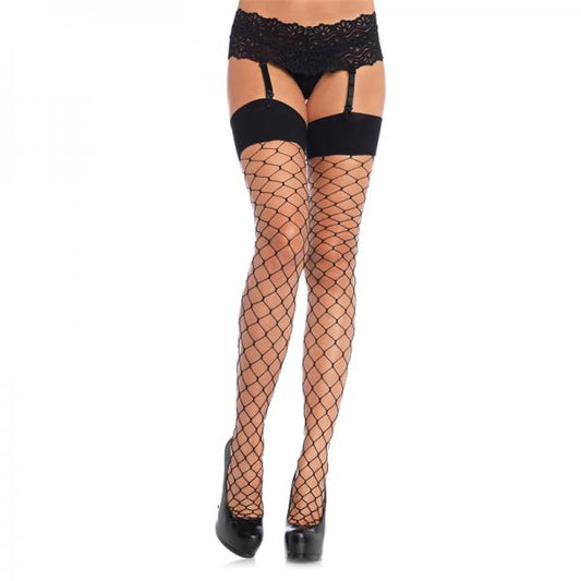 Spandex Fence Net Stockings With Reinforced Toe And Comfort Wide Band O/s Black