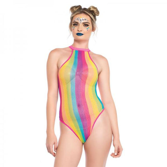 Rainbow Striped Halter Bodysuit O/s Multicolor