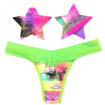 Neva Nude Pasty Thong Lg Blacklight Multicolor/green