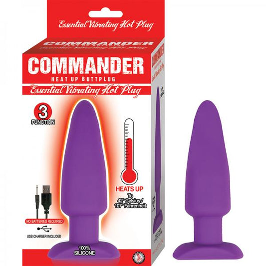 Commander Essential Vibrating Hot Plug Heating Magnetic Charging 3 Function Waterproof Purple