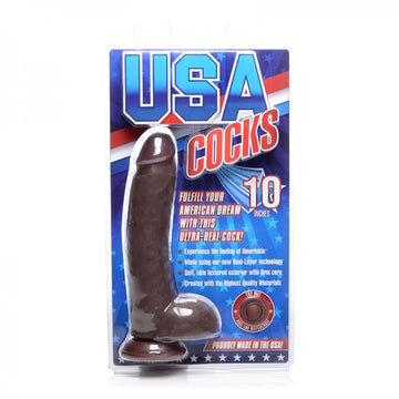 Usa Cocks 10in Ameriskin Dual Density Dildo- Dark