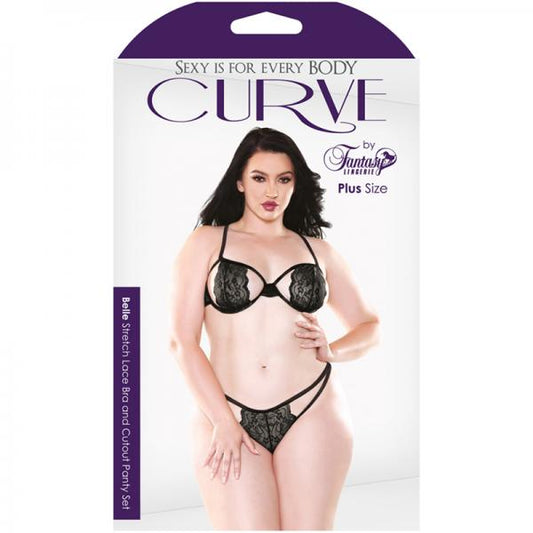 Curve Belle Stretch Lace Bra With Cutout Panty Set Black Queen