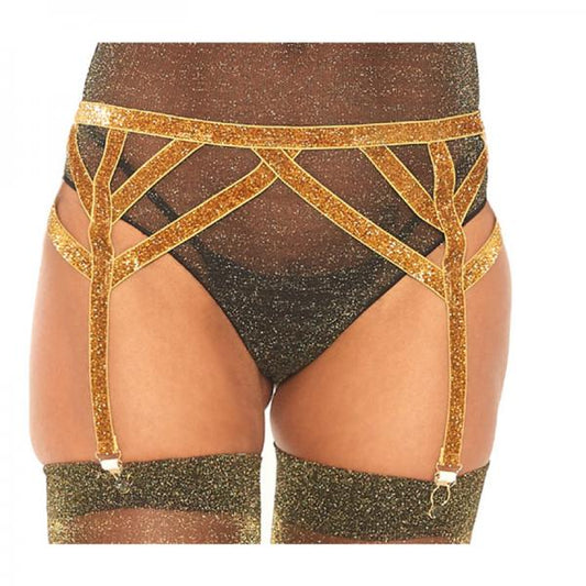 Shimmer Lurex Elastic Garter Belt. Gold O/s