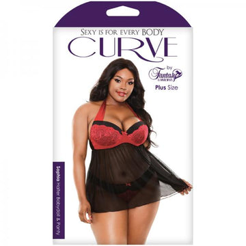 Curve Sophia Halter Babydoll &amp; Panty Red 1x/2x