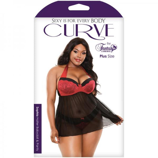 Curve Sophia Halter Babydoll & Panty Red 1x/2x