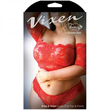 Vixen Rose &amp; Thorn Lace Crop Top &amp; Matching Panty Red Queen