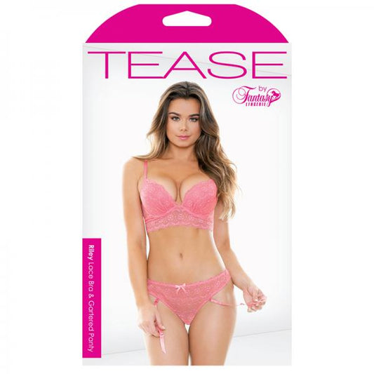 Tease Riley Lace Bra & Gartered Panty Pink M/l