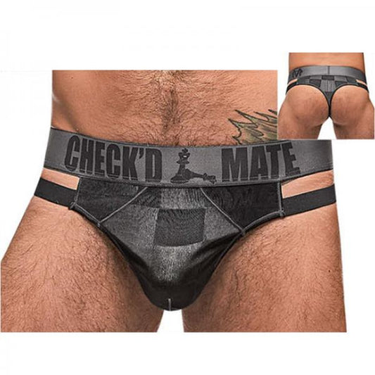 Male Power Check Mate Cutout Thong Black L/xl