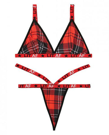 Vibes LIT AF Bralette &amp; Thong Plaid S/M