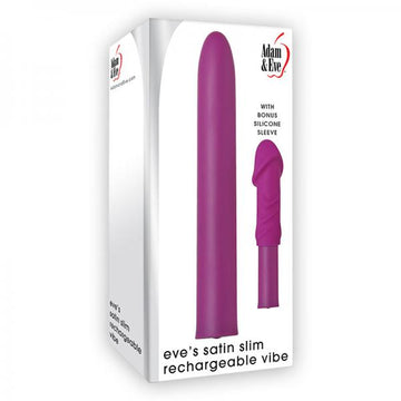 A&amp;e Eve&#039;s Satin Slim Vibe Rechargeable Usb Cord Included Silicone Sleeve 10 Vibe Functions Waterproo