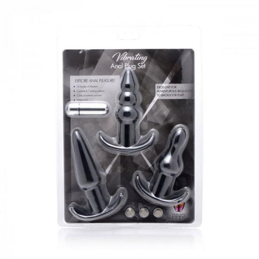 Trinity Vibes 3 Piece Vibrating Anal Plug Set - Black