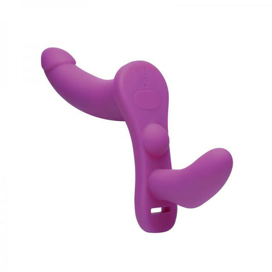 Strap U Double Take - Purple 10x Vibrating Double Penetration Adjustable Strap-on Harness