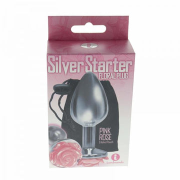 The 9&quot;s The Silver Starter Rose Floral Stinless Steel Butt Plug Pink