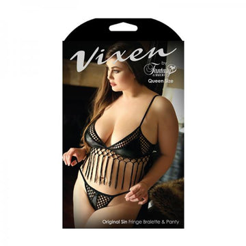 Vixen Original Sin Fringe Bralette &amp; Panty Queen Black