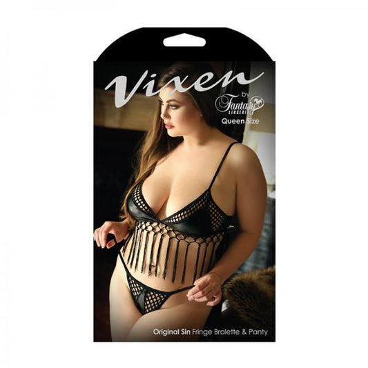 Vixen Original Sin Fringe Bralette & Panty Queen Black