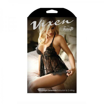 Vixen Moonlight Serenade Babydoll &amp; G-string Os Black