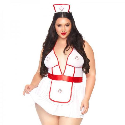 3 Pc Nightshift Nurse, Includes Deep-v Babydoll Dress, G-string, And Matching Headband.