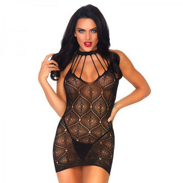 2 Pc Moroccan Lace Mini Dress With Open Keyhole Back And Matching G-string.