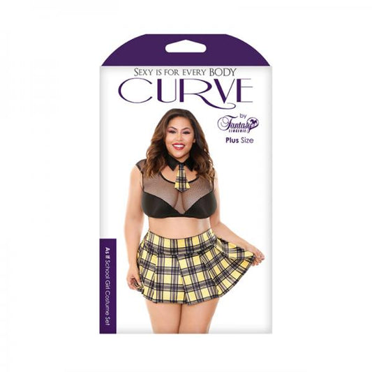 As If School Girl Costume Set; Schoolgirl; Tie Choker, Crop Top, Skirt, And Panty 1x/2x