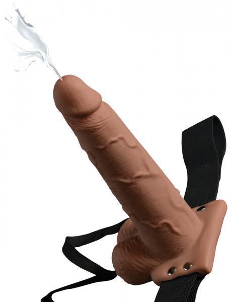 Fetish Fantasy 7.5in Hollow Squirting Strap-on With Balls, Tan