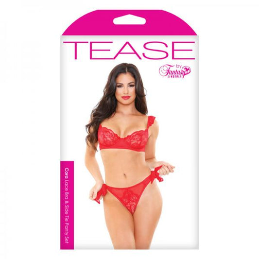 Cora Lace Bra/side Panty Tie Set Red S/m